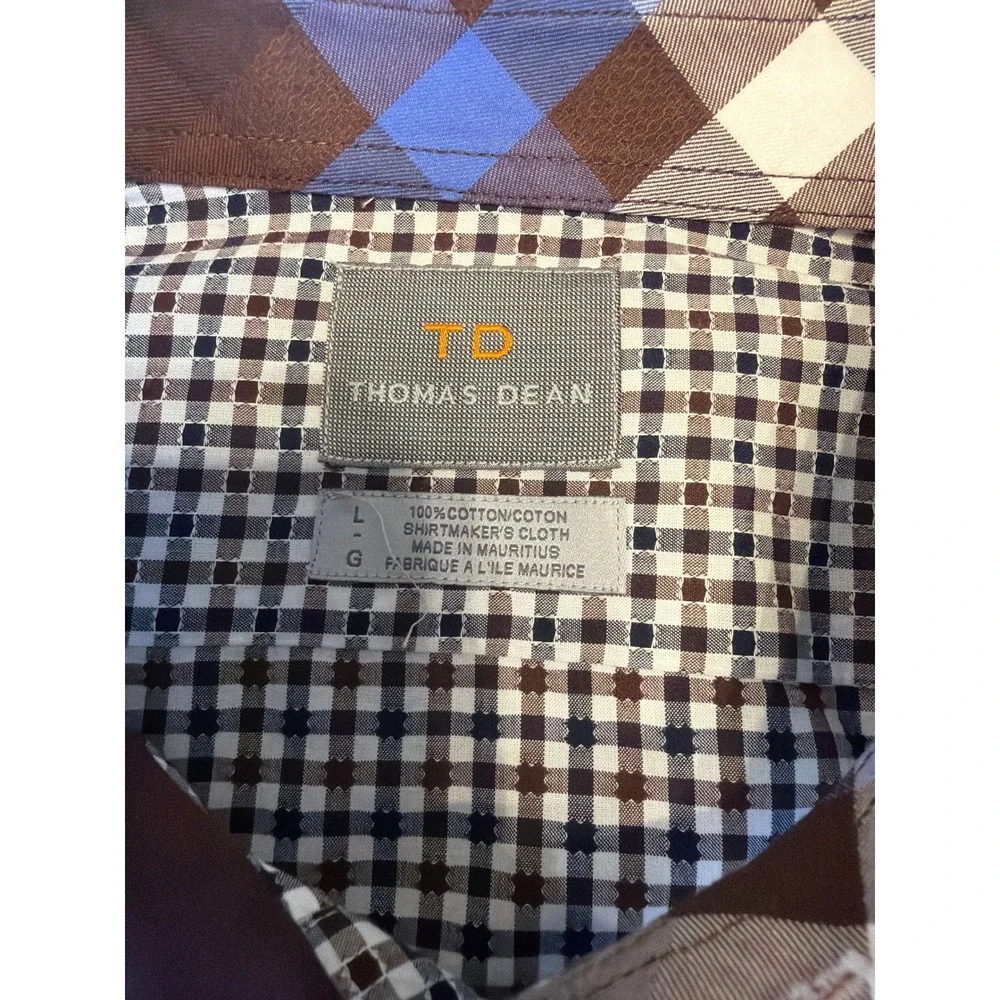Thomas‎ Dean Men's Gingham Button Down Shirt Long Sleeve Cas Dress Blue Brown L